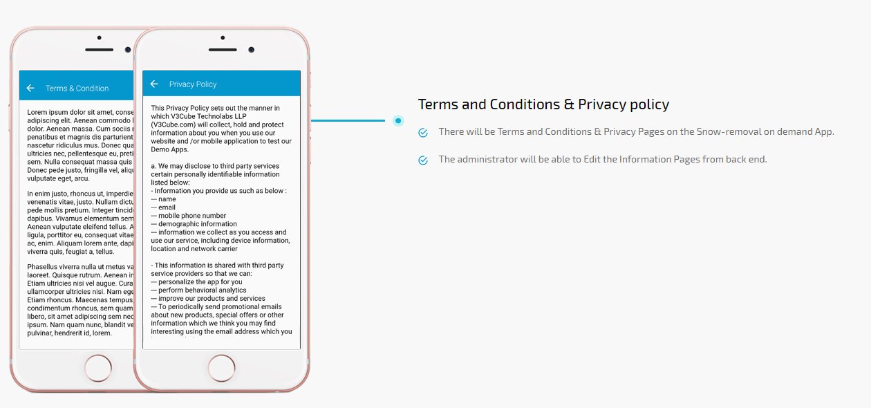 On Demand Snow removal app terms and conditions & privacy policy screen