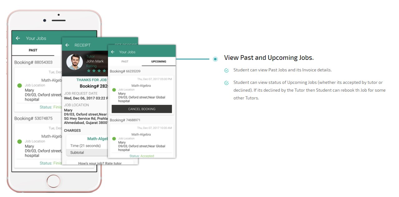 on demand tutors app view past and upcoming jobs