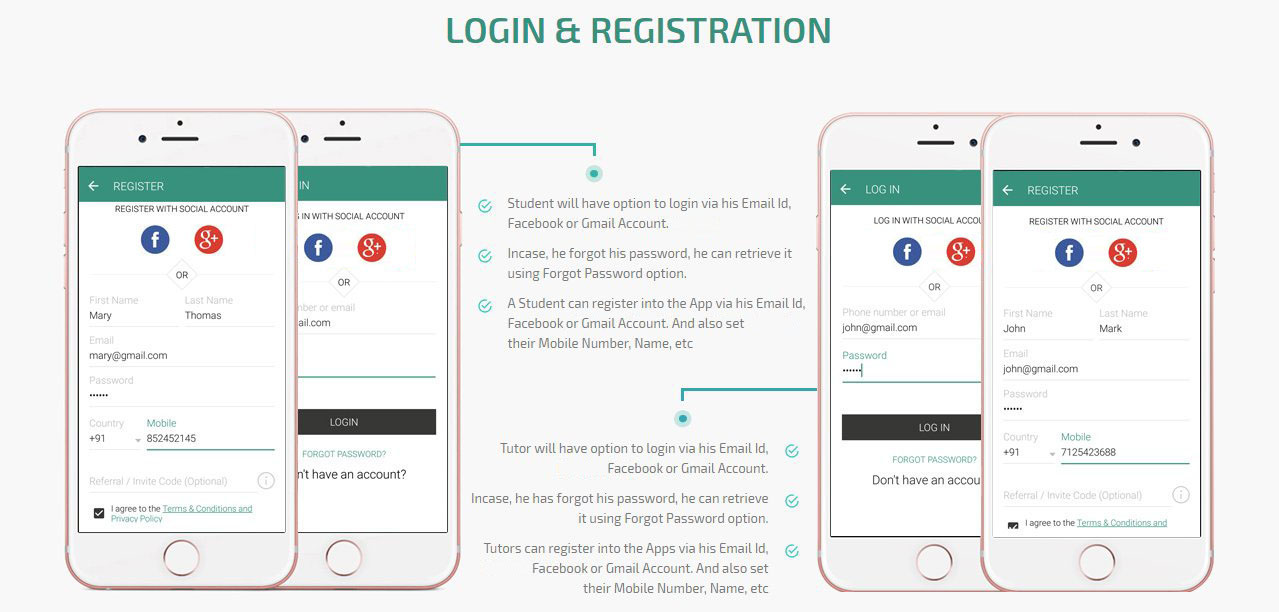 client and tutors login/registration screen