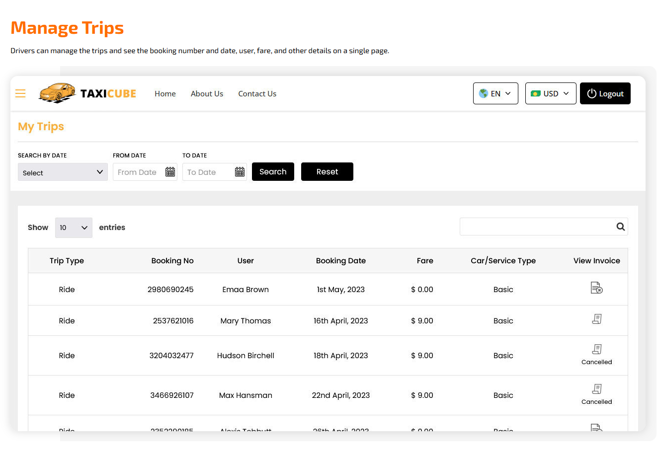 driver's trips management