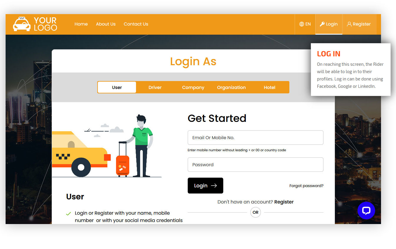 Uber Taxi Clone App - Rider u0026 Driver Front Web Panel Visuals