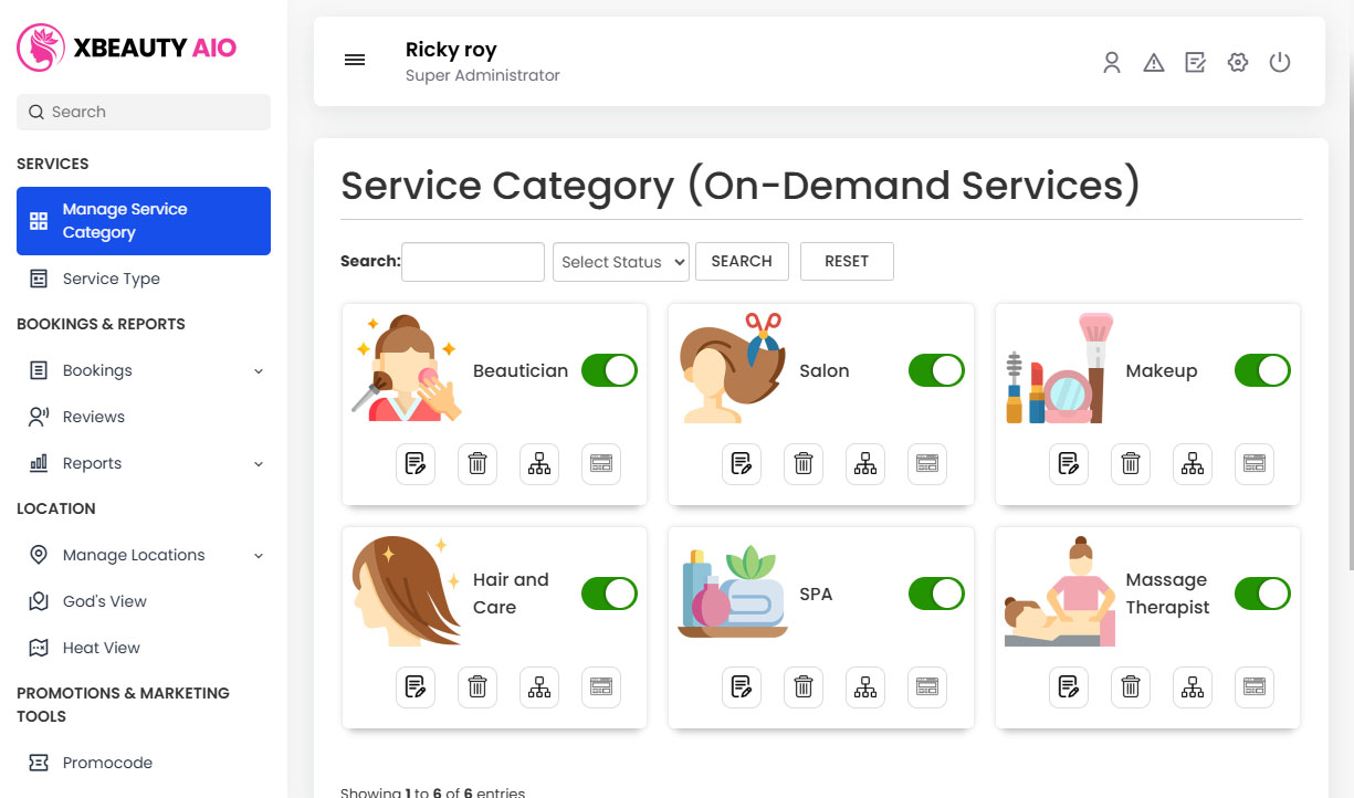 Manage Service Category