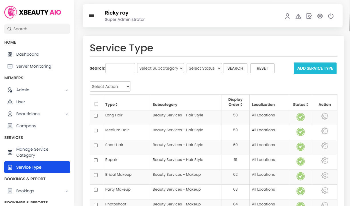 Manage Service Type