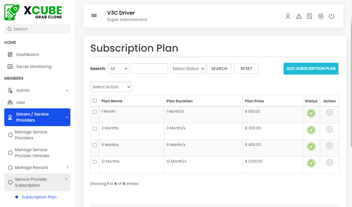 Manage Subscription Plan