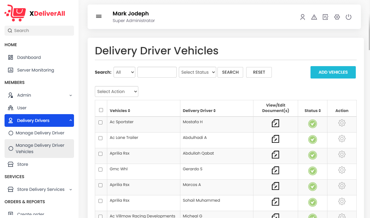 Manage Driver Vehicles