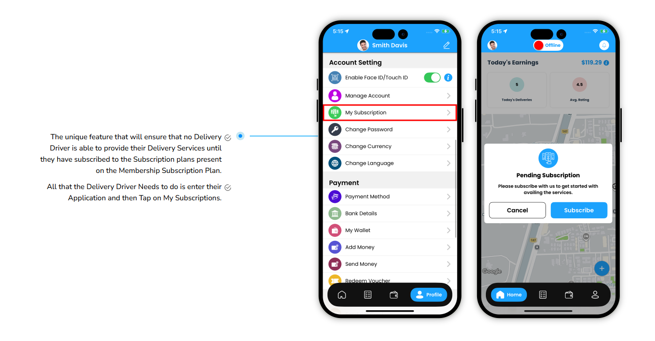 my subscription details in app