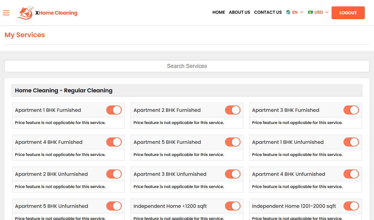 Home Cleaner - Manage Services