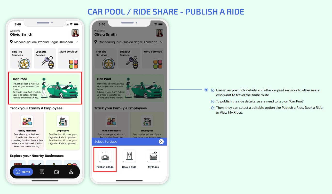To publish the ride details, users need to tap on “Car Pool”.