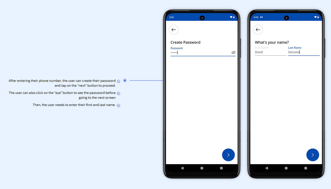 Then, the user needs to enter their first and last name.