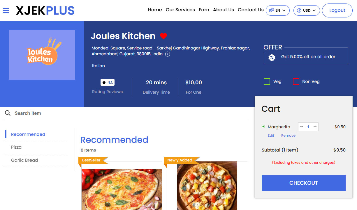 Restaurant Details Page - Select Food Items