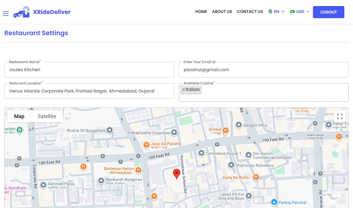 Restaurant Panel - Manage Restaurant details