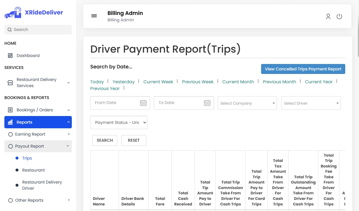 Driver Payment Report