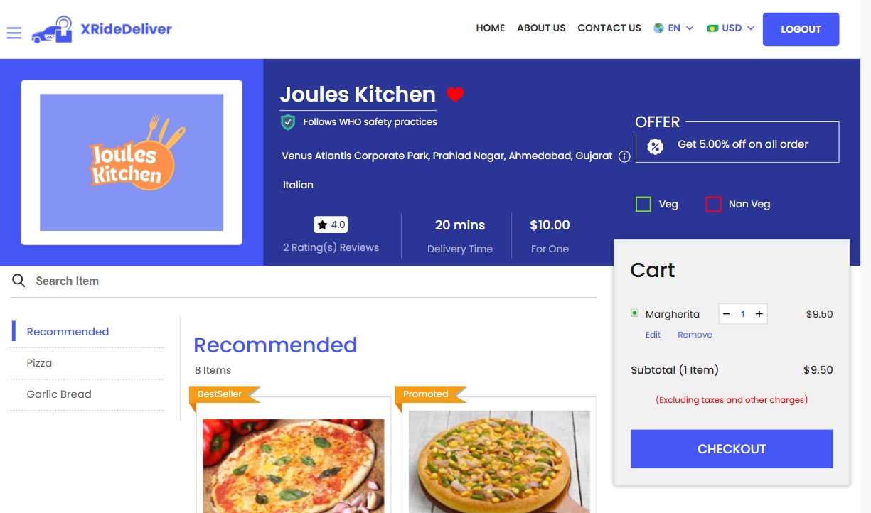 Restaurant Details Page - Select Food Items