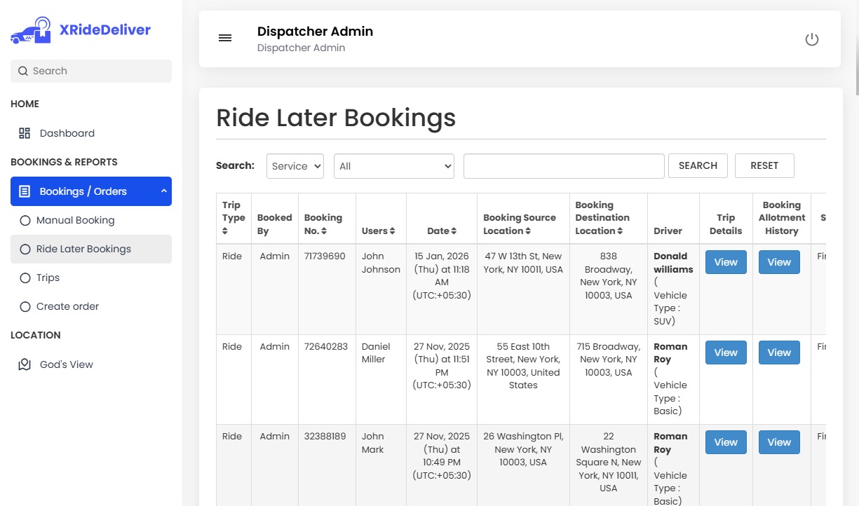 Ride/Job Later Booking