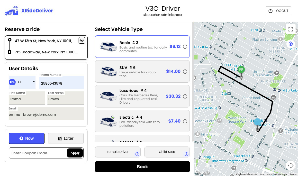 TAXI MANUAL DISPATCH PANEL