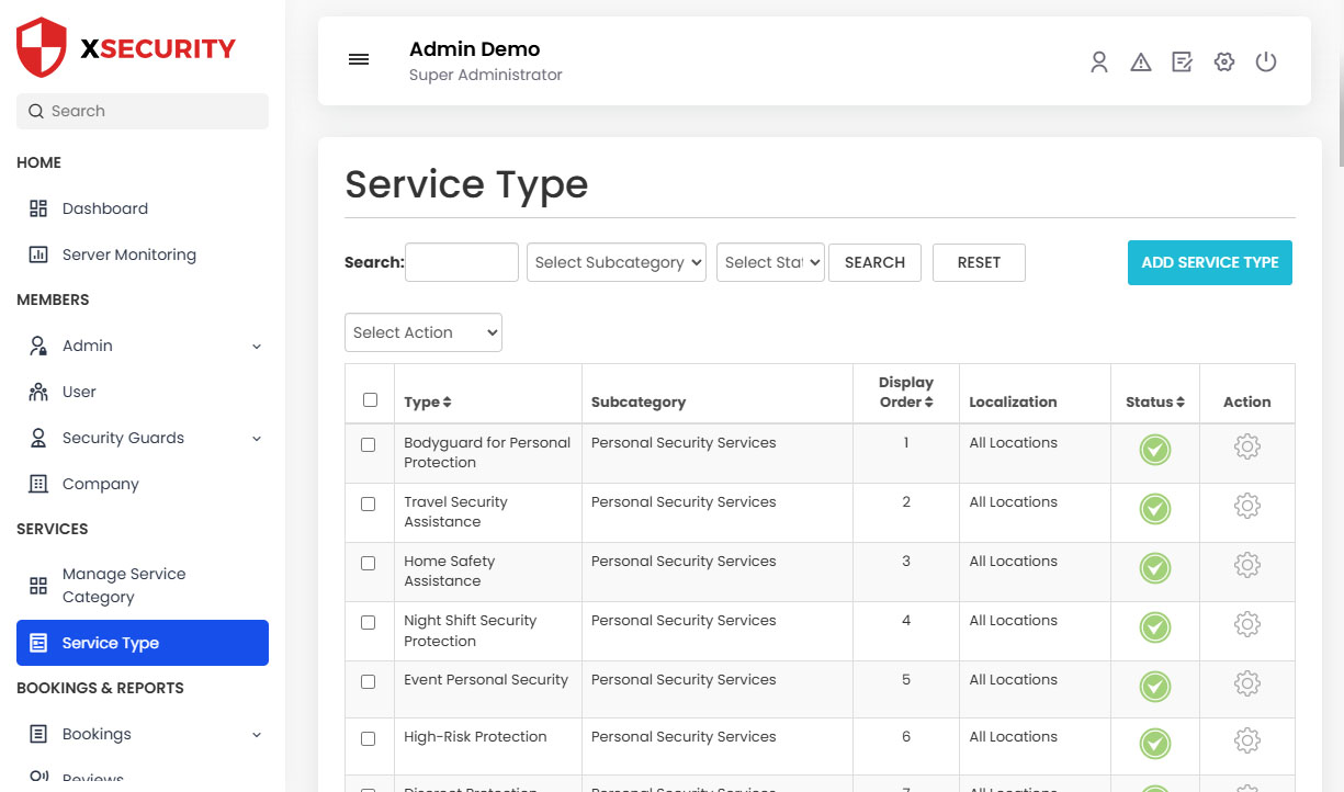 manage Service Type
