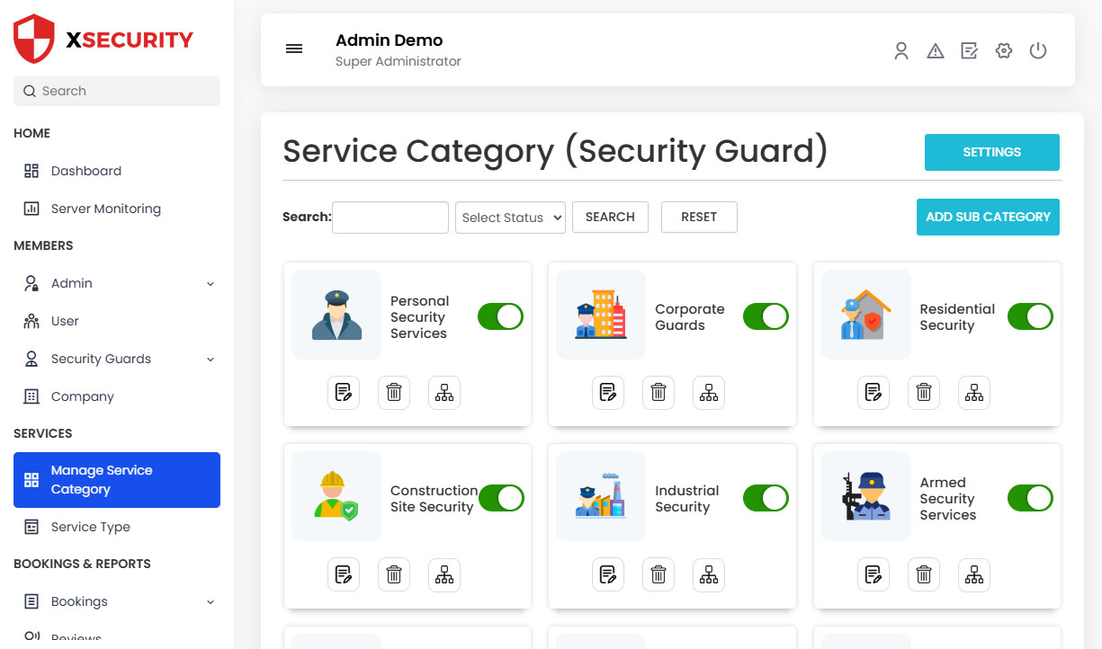 Manage Sub Service Category